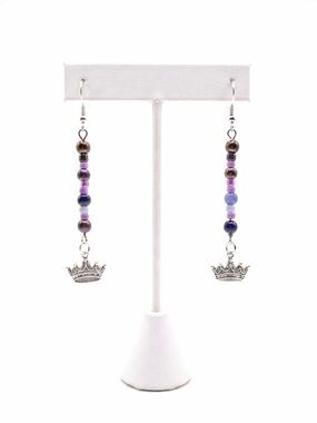 New Handmade Sterling Silver Queen Purple Beaded Dangle Drop Earrings